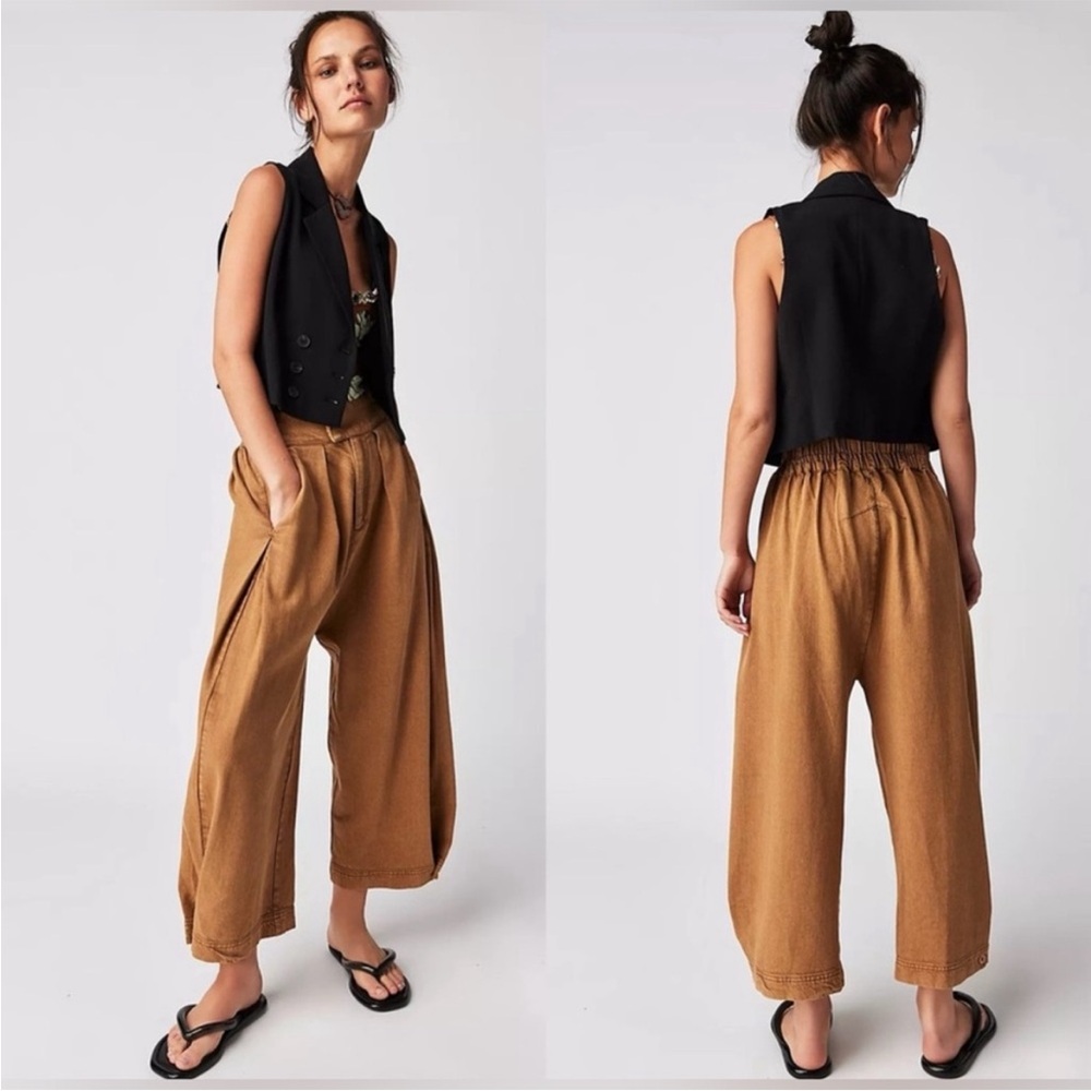 Free People Cool Harbor Wide-Leg Pants in Camel Size Medium